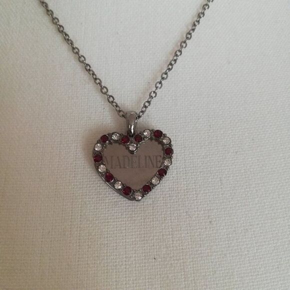 Madeline Heart Disc Crystal Embellished Heart Figural Double Pendant Necklace - Picture 4 of 9